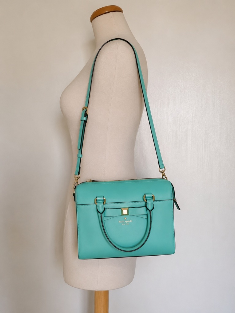 Kate Spade Bow Leather Satchel – Teal / Aqua – Dust Bag Included